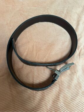 Men's Black & Brown Leather Dress Belt with Silver Buckle REVERSIBLE